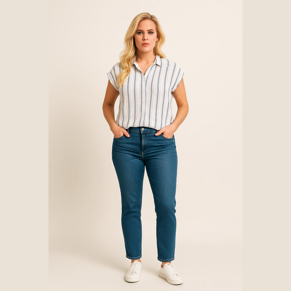 Madewell Striped Button Down Shirt in Blue and White